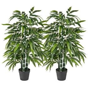 2 Pack Fake Bamboo Leave Tree with 3 PE Bamboo Trunk-Green