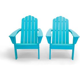 All Weather Recycled  Poly Plastic Outdoor Patio Adirondack Chairs - Set of 2 (Color: Blue)