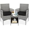 3-Piece Grey PE Wicker Outdoor Patio Furniture Dining Set with enterCushions