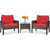 3-Piece Brown PE Rattan Outdoor Dining Patio Furniture Set with Cushions