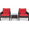 3-Piece Brown PE Rattan Outdoor Dining Patio Furniture Set with Cushions
